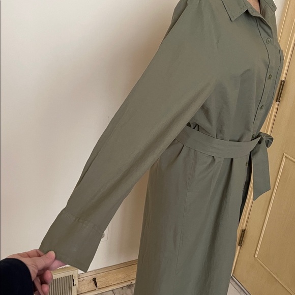 ABERCROMBIE & FITCH Career Preppy 100% Cotton Olive Long SLV Belted Shirtdress M - Picture 11 of 16